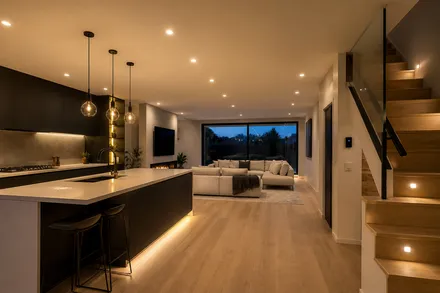 Modern LED and ambient lighting installation in a home interior
