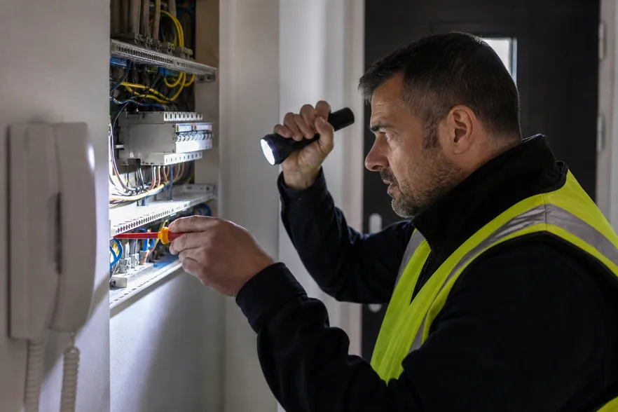 Electrician fault finding and repairs on a distribution board