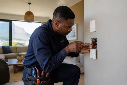 Residential electrical installation work in a Cape Town home